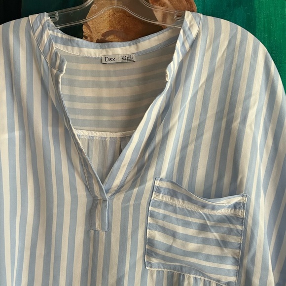 Dex Light Blue and White Striped Casual Short Sleeve Shirt XXL - Picture 6 of 15